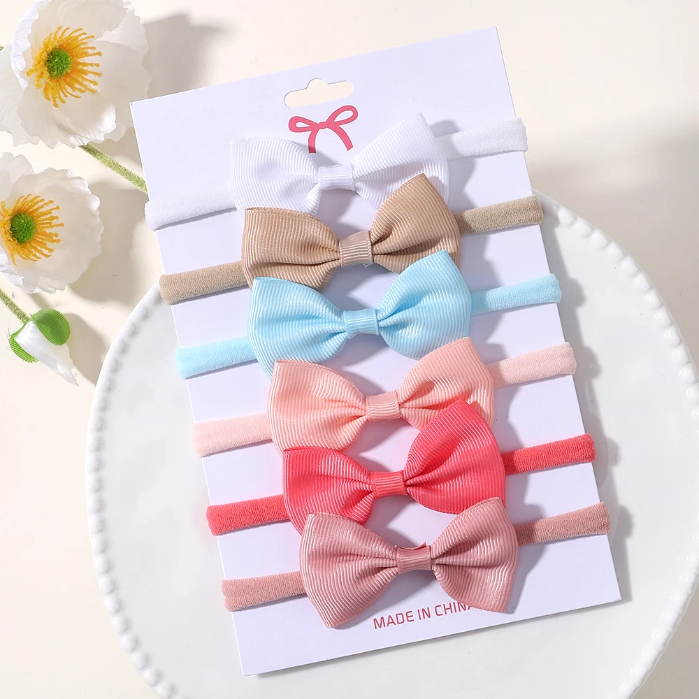 6 Teile/satz Einfarbig Grograin Band Bowknot Stirnband Für Mädchen Neue Headwear Elastische Haar Bands Infant Kinder Haar Zubehör – Detail 9