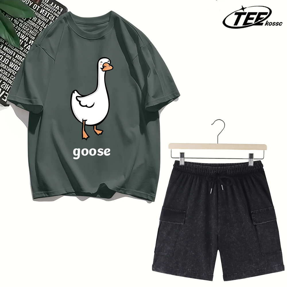 

Goose Makes People Happy Print T Shirt Man Summer O-Neck T-Shirts Casual Cotton Clothes Fashion All-Match Hip Hop Sportsuit