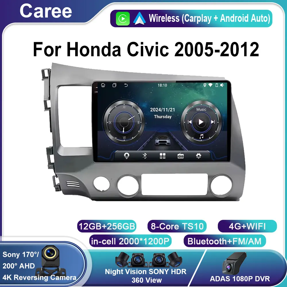 

Carplay Auto Carplay Car Radio For Honda Civic 2005-2012 Multimedia video Player Android Auto WIFI 4G GPS QLED BT No 2Din DVD
