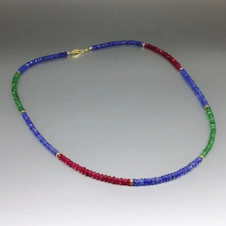 Natural Multi-Sapphire Round Faceted Beaded Necklace (2*4mm)