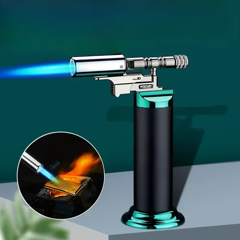 Large Spray Gun High Temperature Blue Flame Jet Gas Lighter Outdoor Cigar BBQ Cooking Butane Refillable Metal Welding Gun