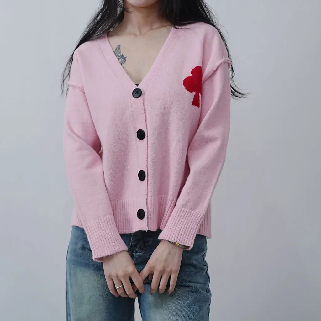 

Women's Japanese Style Jacquard Knit Cardigan V-Neck Plum Blossom Pattern Early Autumn Sweater Jacket