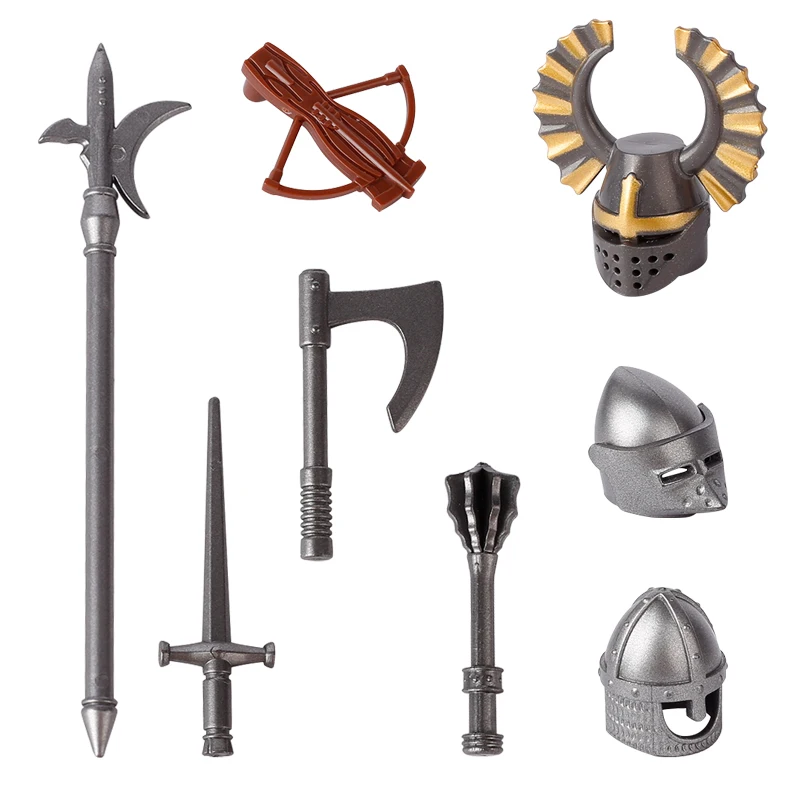 MOC Medieval Weapons Building Blocks Castle Soldier Figure Helmet Hats Spear Sword Ax Accessories Bricks Children\'s Toys Gifts