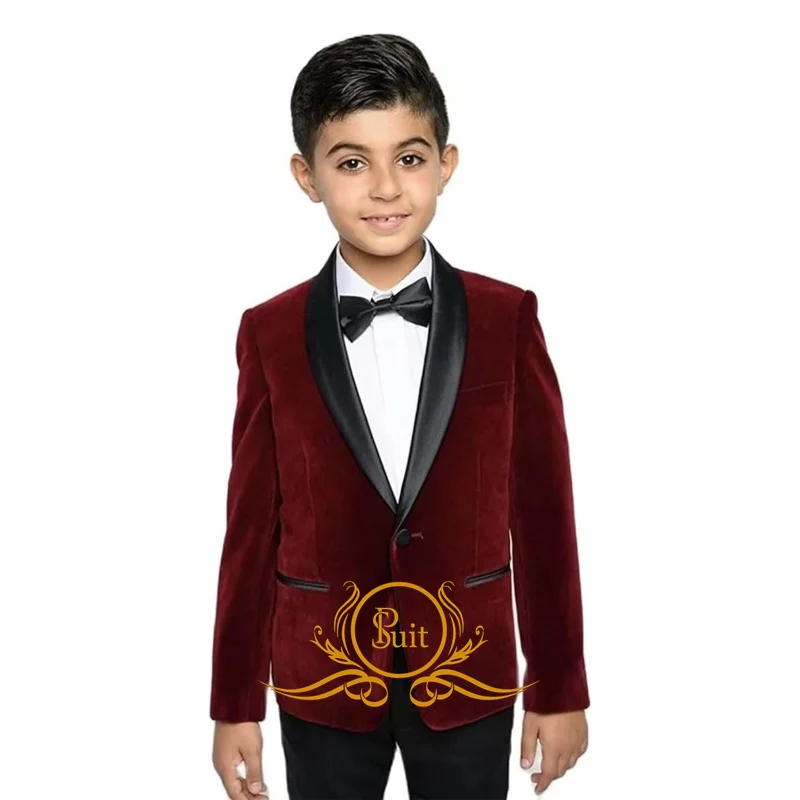 Velvet Boys Suit Kids Tuxedo 2 Piece Formal Dress Suits for Boy Slim Fit Blazer Pants Set