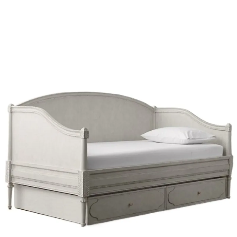 French sofa bed retro carved multi-functional children's single bed boys and girls retractable storage dual-purpose bed