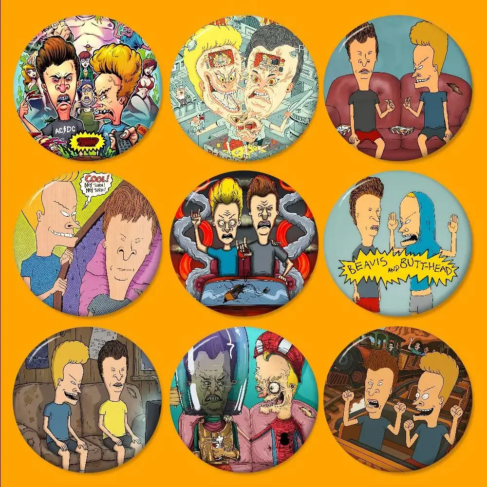 Funny B-Beavis And BUTT-HEAD Creative Pins Funny Faces Round Snap-in Brooch Badge Backpack Hat Accessories Jewelry Gifts