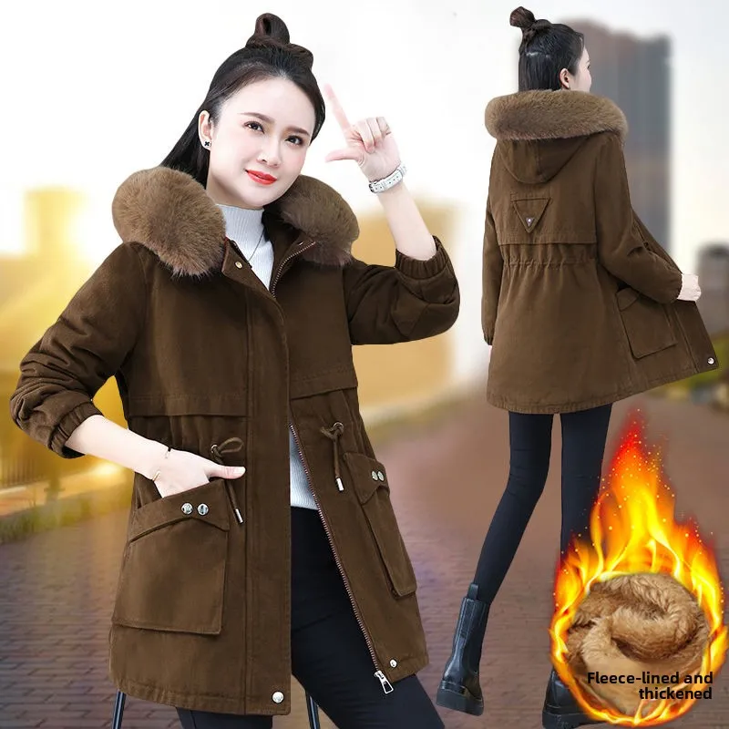 Dámská volná zimní bunda Pike Mid-Length s fleecovou podšívkou z jehněčího sametu a tlusté bavlny, stylová, na dojíždění - náhled 4