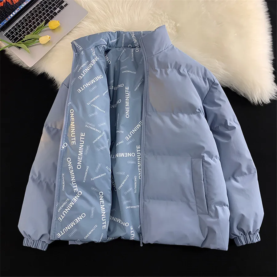 Casual Streetwear Winter Two Sides Wear Parkas Men Solid Color Bubble Jacket Oversized Warm Coat Korean Padded Men's Clothing