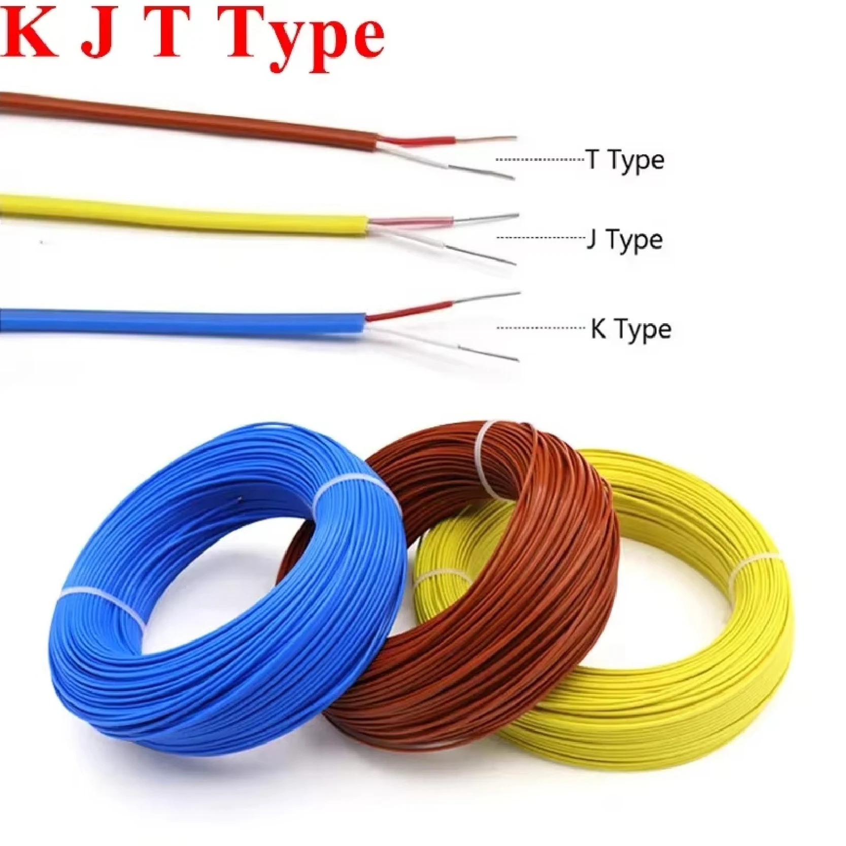 2×0.3mm 2×0.5mm K J T Type Thermocouple Compensation Wire 2-Core PTFE Insulated High Temp for K J T Probes