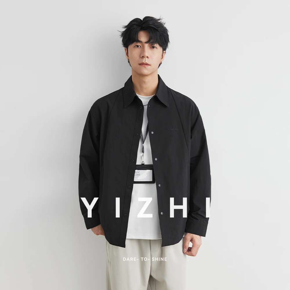 Fashion Men's Embroidery Pattern Shirts Pure 100% Polyester Autumn Solid Color Long-Sleeve Casual Business Formal Dress Men