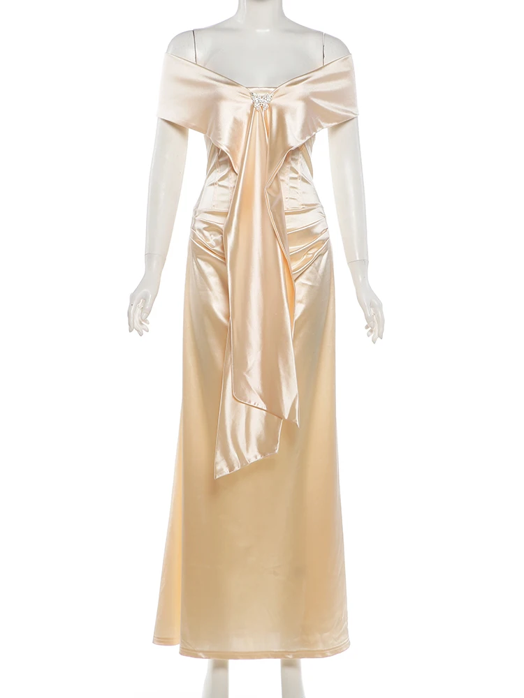 Sisterlinda Chic Elegant 2-Piece Set Women Metal Butterfly Decoration Irregular Shawl+Folds Wrap Chest Sleeveless Vestidos Suit