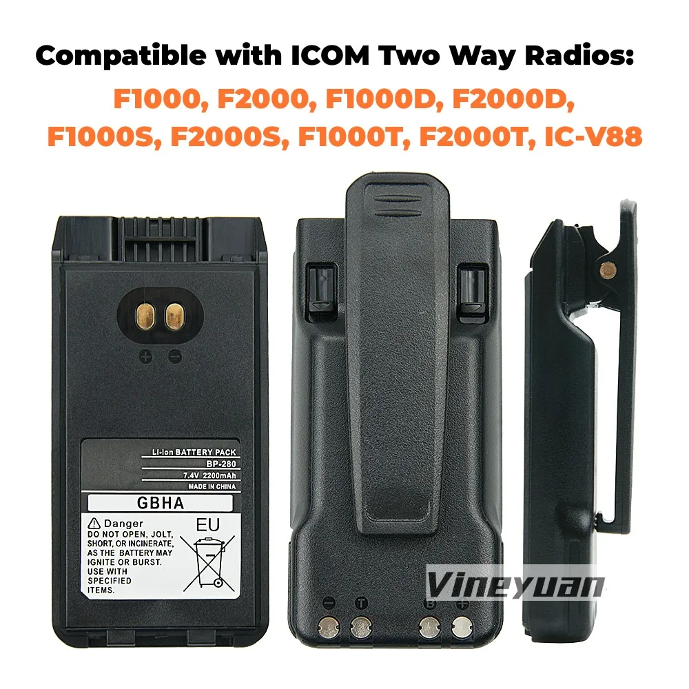 Imagem -05 - Bateria de Lítio-íon para Icom F1000 F2000 F1000d F2000d F1000s F2000t Ic-v88 Bp-279 Rádio em Dois Sentidos Novo Bp280 2200mah