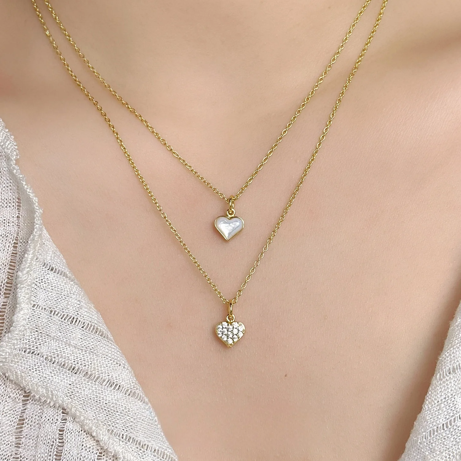 F.I.N.S Original Double-Sided Heart Shaped S925 Sterling Silver Shell Pendant Necklace for Women Luxury Zirconia Slide Charms