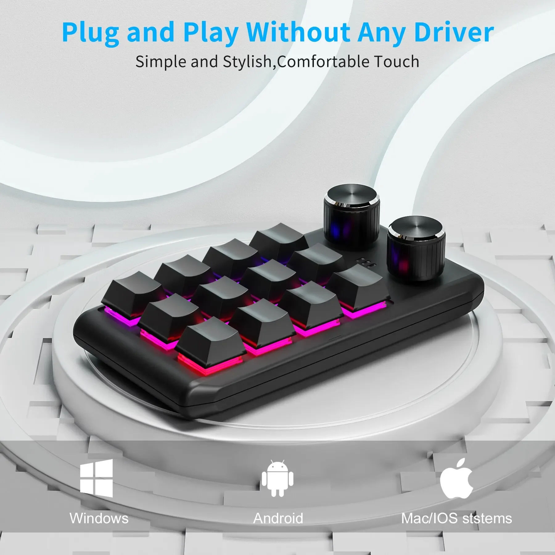 Keyboard Mini Macro Custom 12 Tombol 2 Knob Bluetooth/3 Mode Pemrograman Keyboard Mekanik Gaming Switch Gambar Hot-swap Keypad