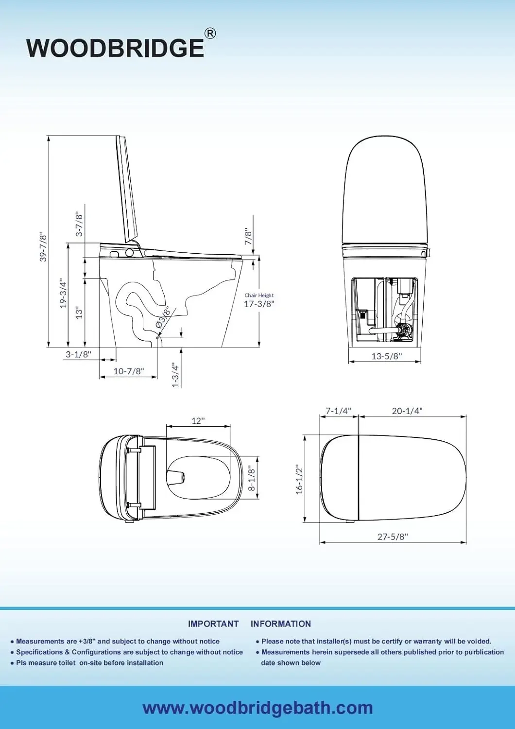 Smart Bidet Toilet,1.28 GPF Dual Flush, Auto Open & Close, Auto Flush, Foot Sensor,