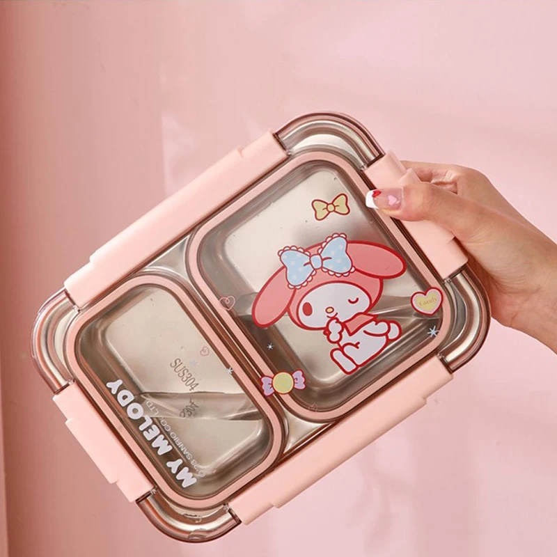 Sanrio Kawaii Cinnamoroll Lunch Box My Melody Hello Kitty Anime Girl Office Worker High Quality Leak Proof Double Grid Lunch Box