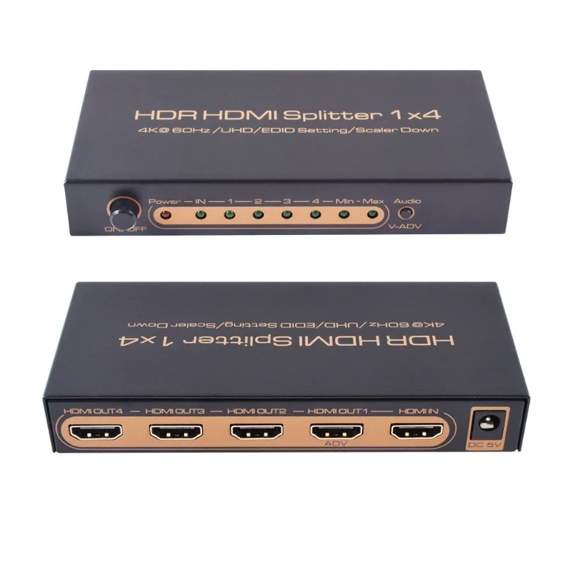 HDR HDMI Splitter 1x4 - 4-Port HDMI Distribution Adapter with 4K UHD Scaler Down