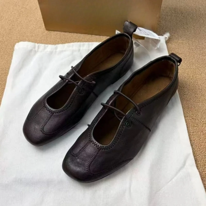 Women Ballet Flats Casual Shallow Slip on Mary Janes Cross Buckle Casual Shoes Soft Sole Woman's Elegant Leather Dress Loafer
