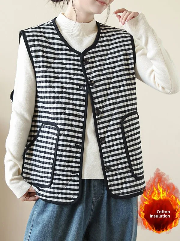 

Winter New round Ne Outerwear Warm Vest Large Size Women's Loose Single Button Cotton Thin Svel Vest Casual Sle
