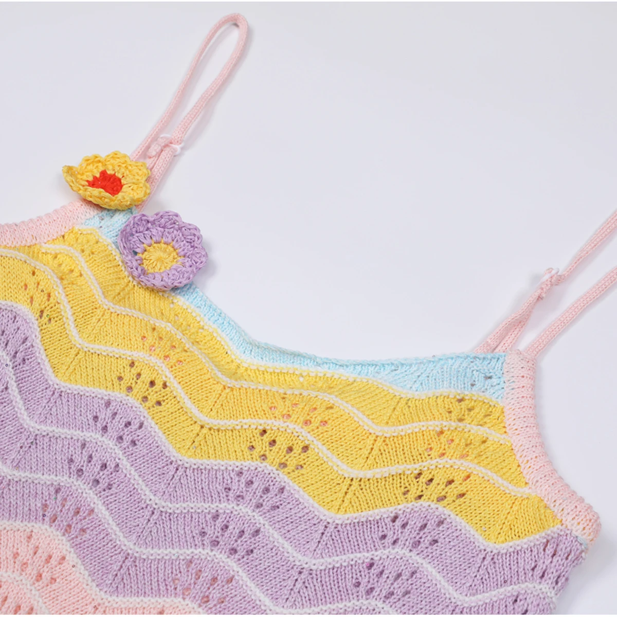 High Quality Summer New Knitted Hollow Out Slimming Long Sleeved Top Knitted Sweater Jacket+suspender Dress Women's Set