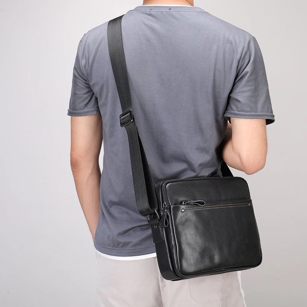 men's top layer cowhide shoulder bag Business casual soft leather horizontal crossbody bag iPad messenger bag