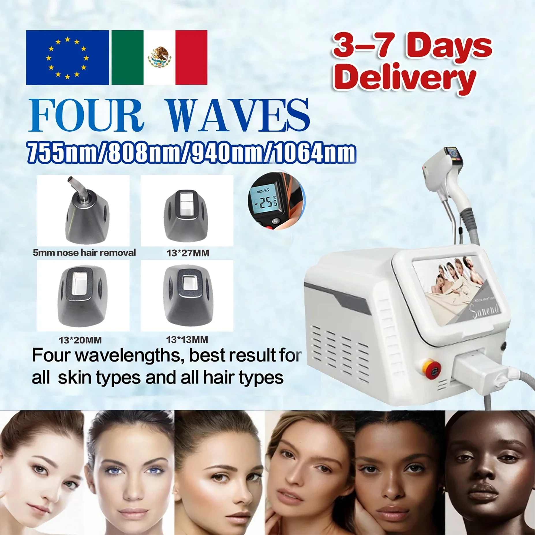 Diode Laser Hair Removal Professional Machine 4heads Epilator Cooling Penetration 4 Wave Depiladora Laser Beauty sex machine