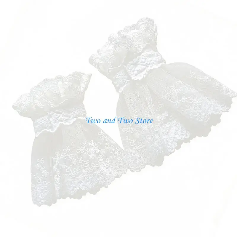 HX6F Elegant White Lace Detachable Cuffs Lightweight For Women Prom Occasion