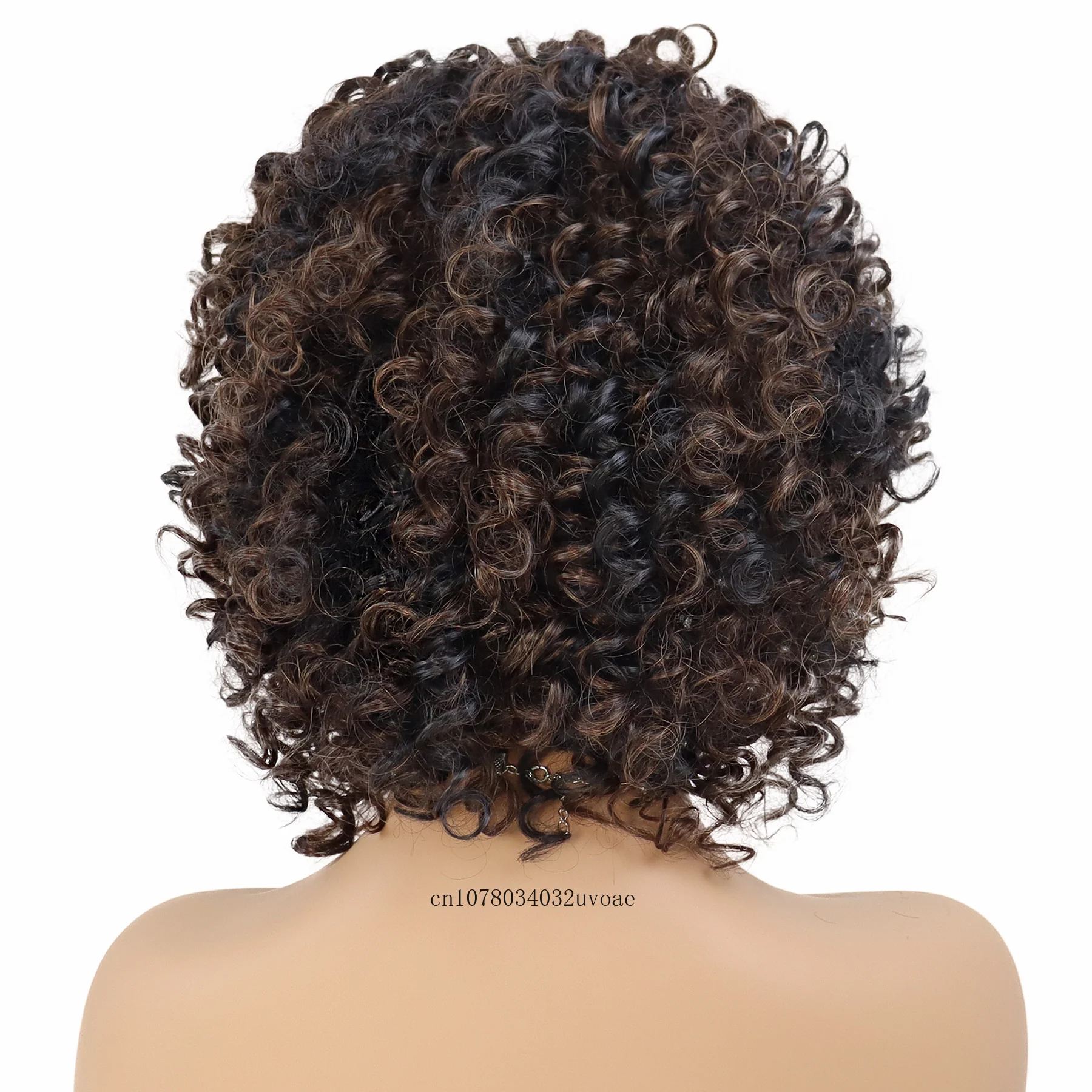 Synthetic Afro Curly Wigs for Black Women Short Ombre Brown Wig with Side Bangs Natural Haircuts for Daily Use Replacement Wigs