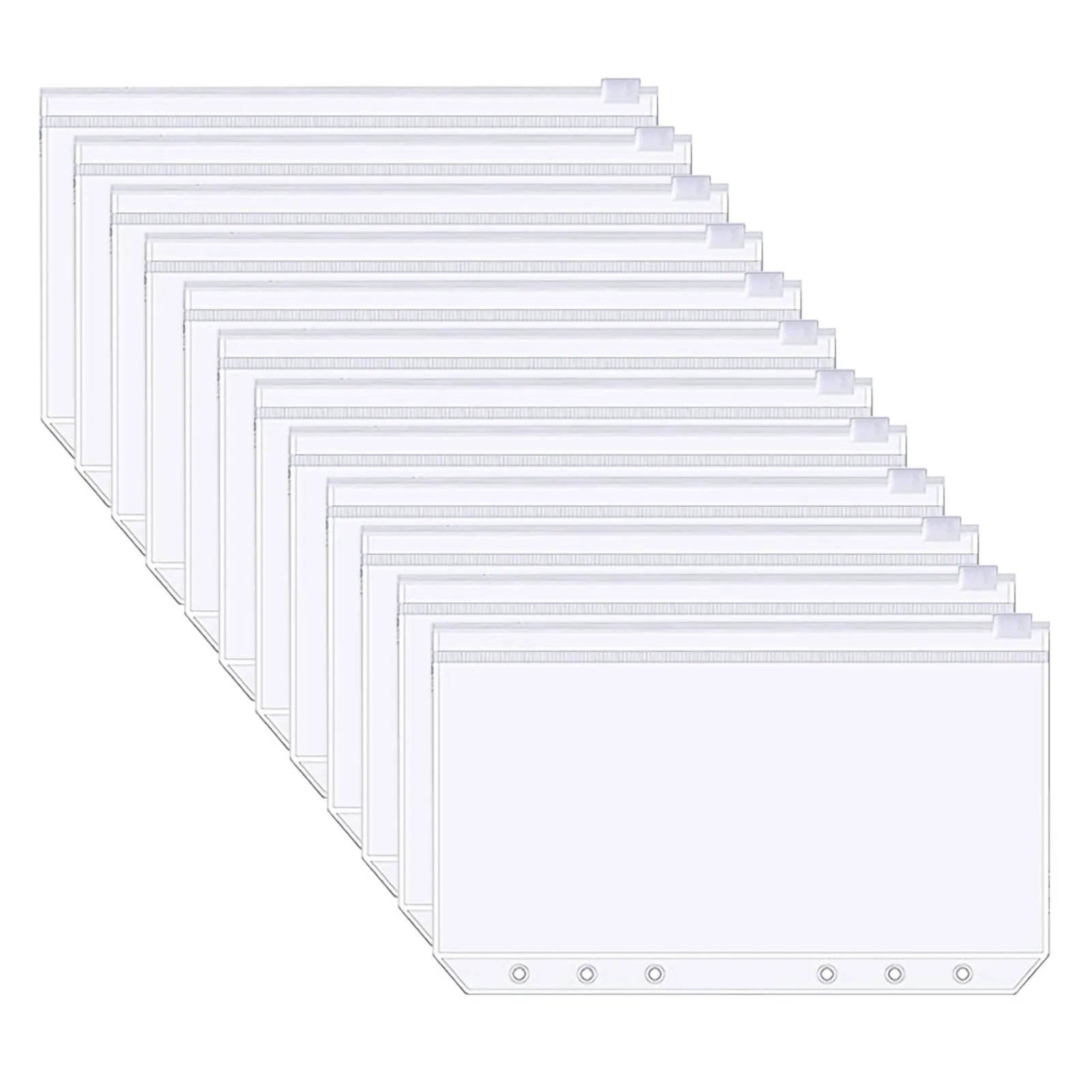 

12Pcs A6 Binder Pockets Transparent PVC 6-Hole Binder Pockets Zip Folder Plastic Money Budget Envelopes