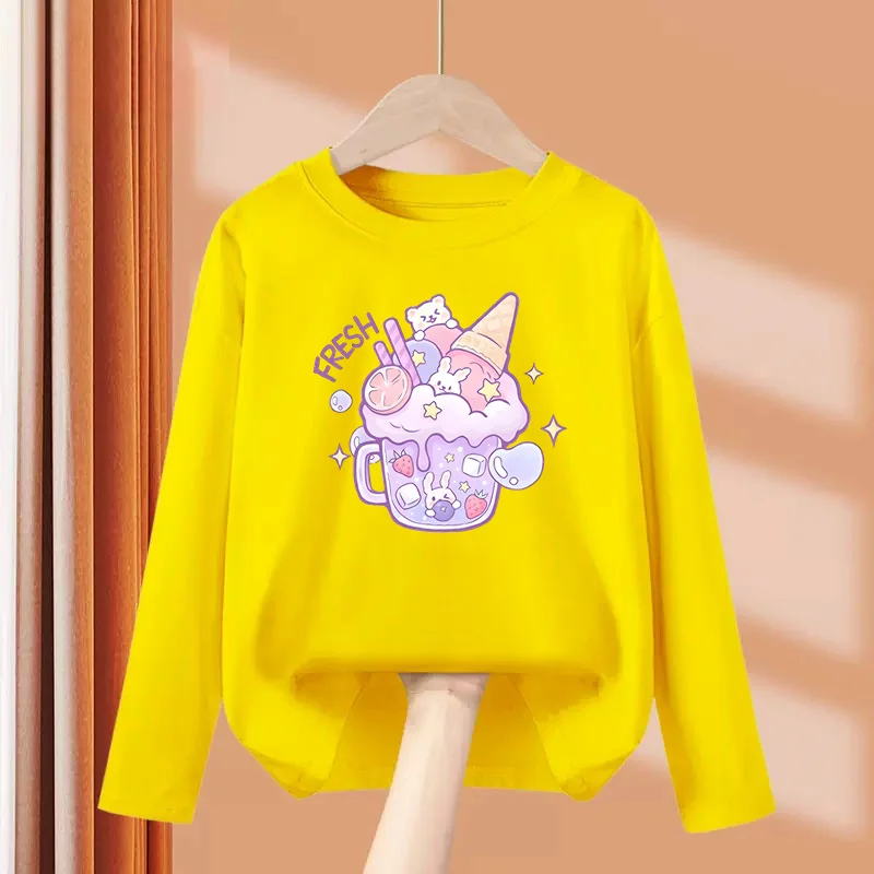 Mode Langarm Tops für Baby Mädchen Eis Hase Cartoon Tops Frühling Und Herbst Kleidung Mädchen Süße T-shirts