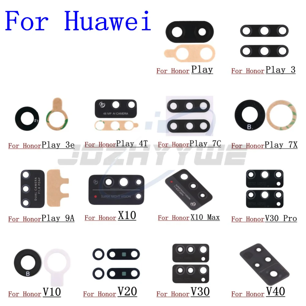 Стеклянный объектив задней камеры 2 шт., с наклейкой, для Huawei Honor Play 3 3e 4T 7C 7X 9A X10 Max V10 V20 V30 Pro V40, с инструментами, оригинал