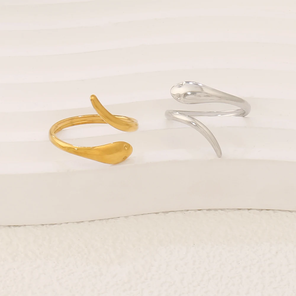 1pcs Stainless Steel Snakes Open Rings For Women Fashion 18K Gold Plated Irregular Snake Finger Ring Jewelry Animal