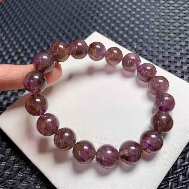 11.8MM Natural Purple Rutilated Bracelet Women Fashion Energy Crystal Round Bead Stretch Bangles Couple Jewelry 1PCS