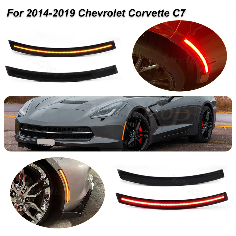 LED Side Marker Lights For 2014-2019 Chevrolet Corvette C7 Amber LED Front & Red LED Rear C7 Marker Light Replace OEM Sidemarker