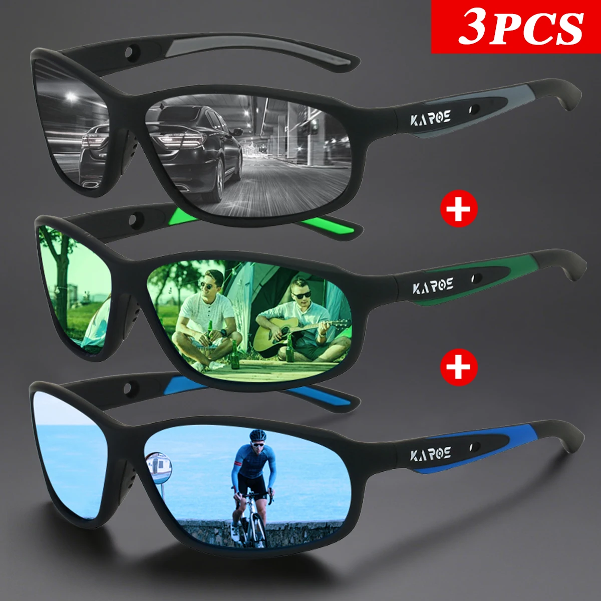 3Pcs/Set Karos Polarized Sunglasses Stylish UV400 Eyewear Men Women for Outdoor Activities Fishing Driving Travel And Parties