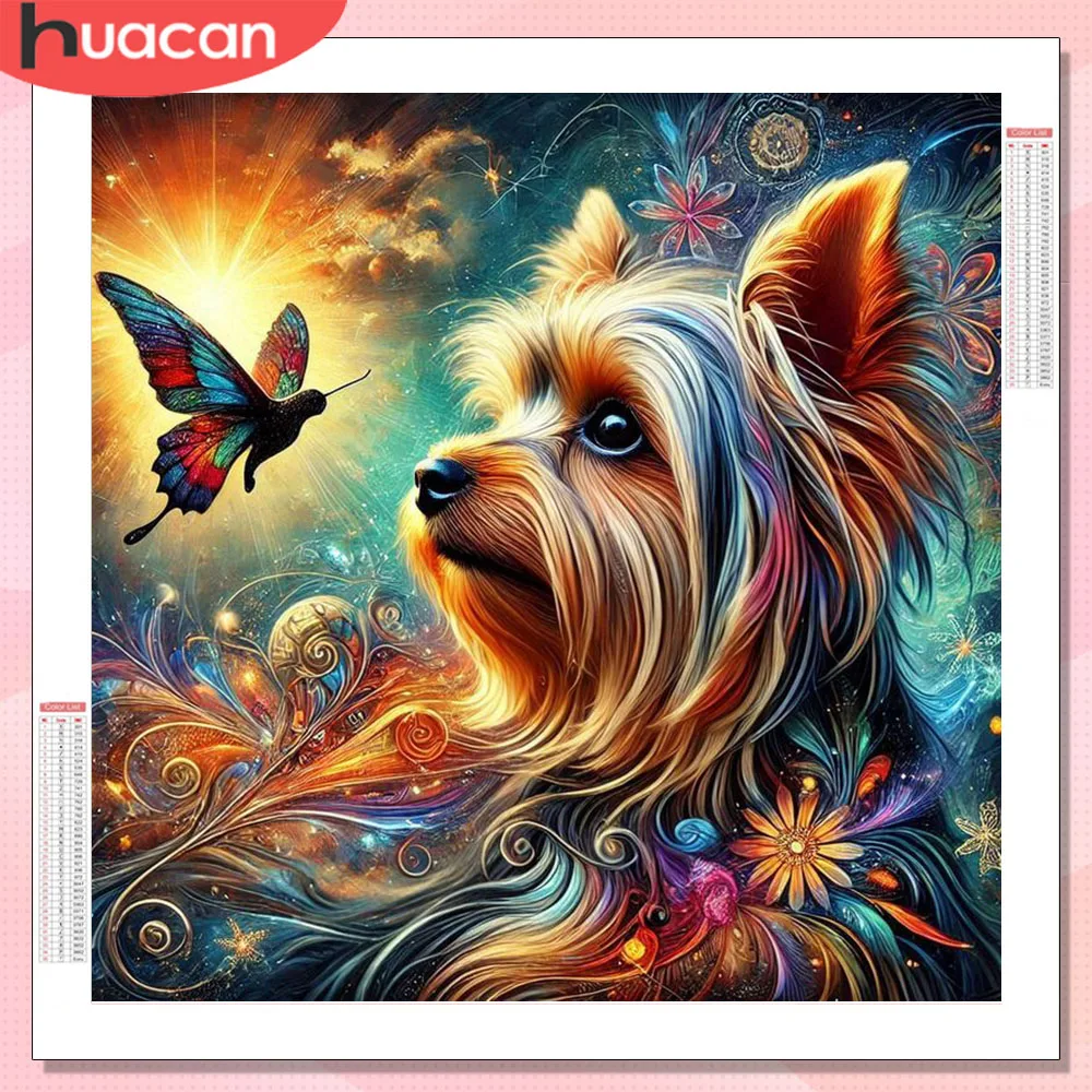 HUACAN 5D Diamant Mosaik Hund Tier Malerei Schmetterling Strass Bilder Voll Platz Runde Bohrer Stickerei Wand Dekor