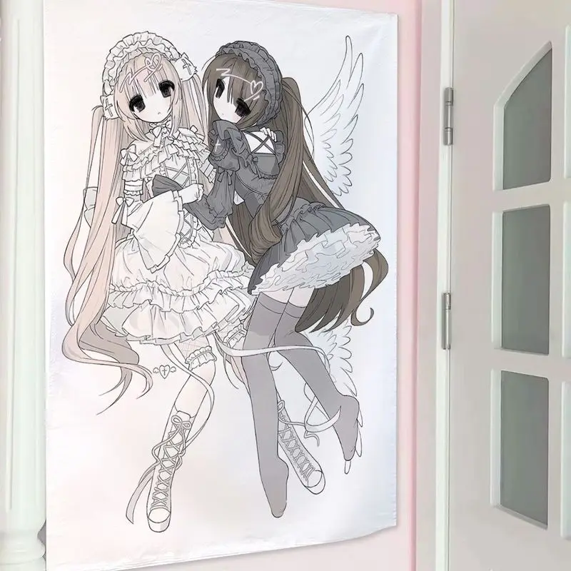 VIKAMA Gothic Lolita Angel Girls Tapestry, Dark Cute Wall Hanging for Bedroom Dorm Living Room Decor