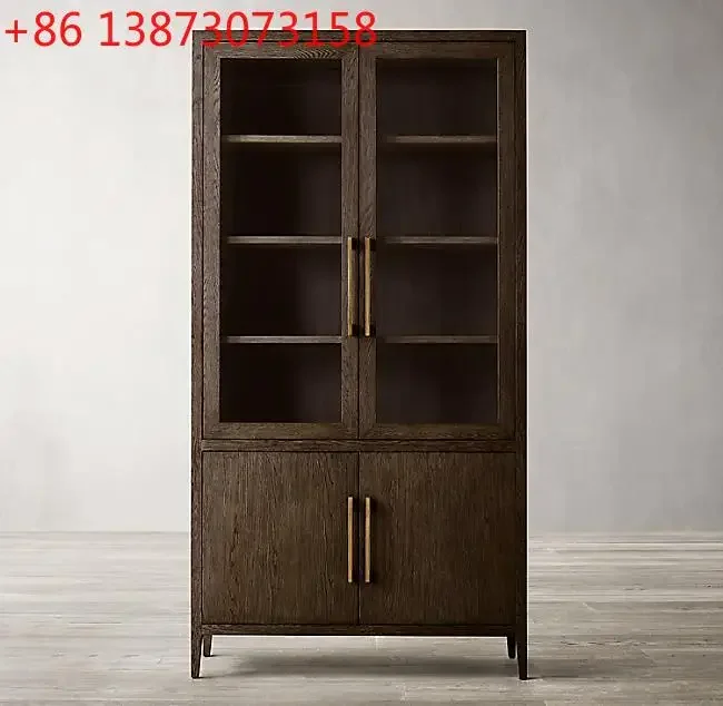 

Американский комбинированный книжный шкаф из массива дерева со стеклянной дверцей, домашняя книжная полка, пылезащитный шкаф от пола до стены, мебель для дома.
