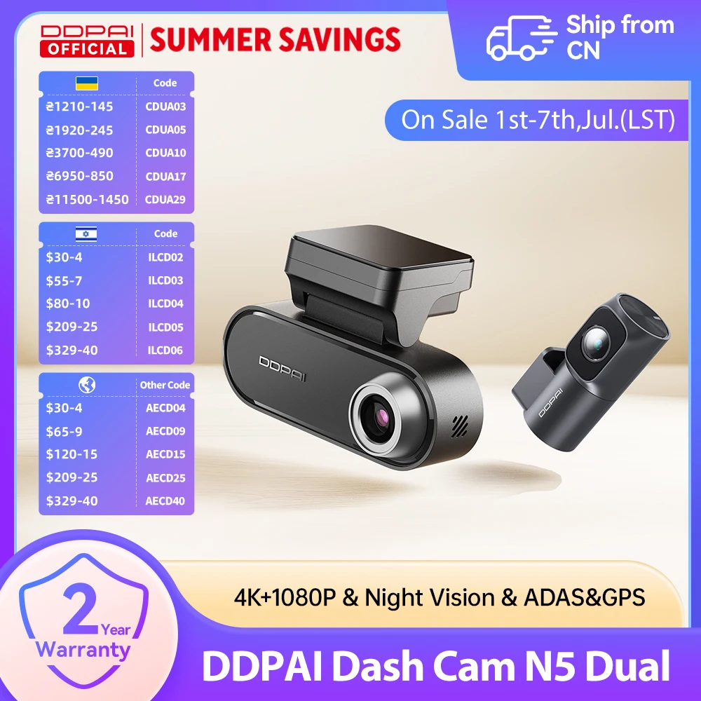 DDPAI Dash Cam N5 doble frontal y trasera resolución Ultra HD cámara de salpicadero coche DVR Al Base Radar NightVIS ADAS GPS grabación automática