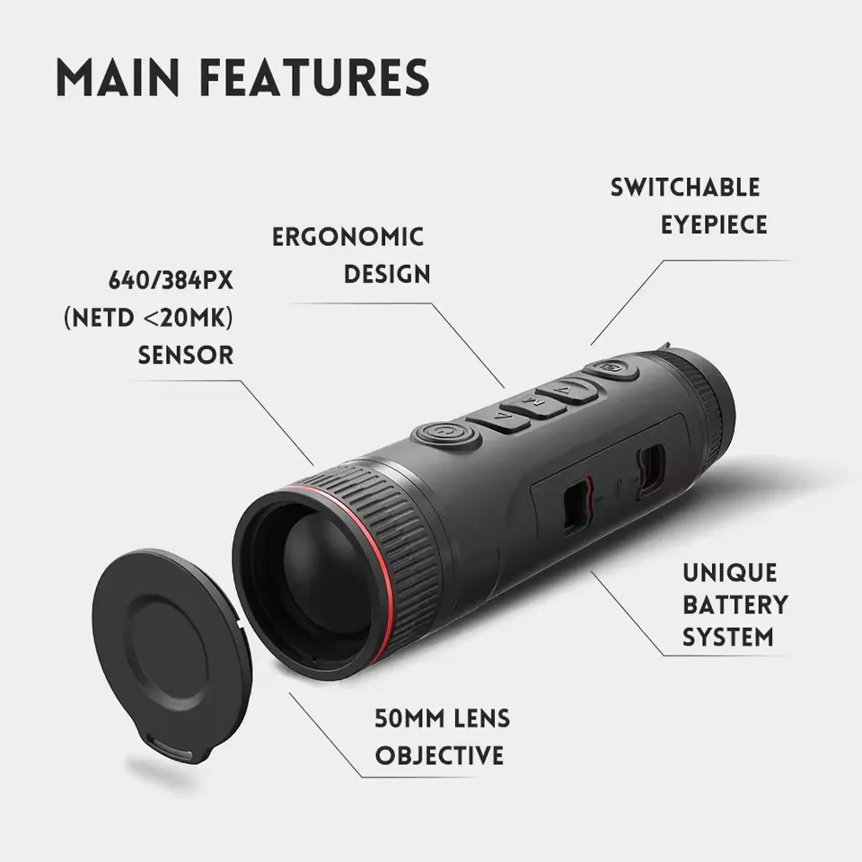 Alcance monocular de imagem térmica para guia de caça, resolução de 640x480 pixels NETD 20mk TJ430 TJ650LRF