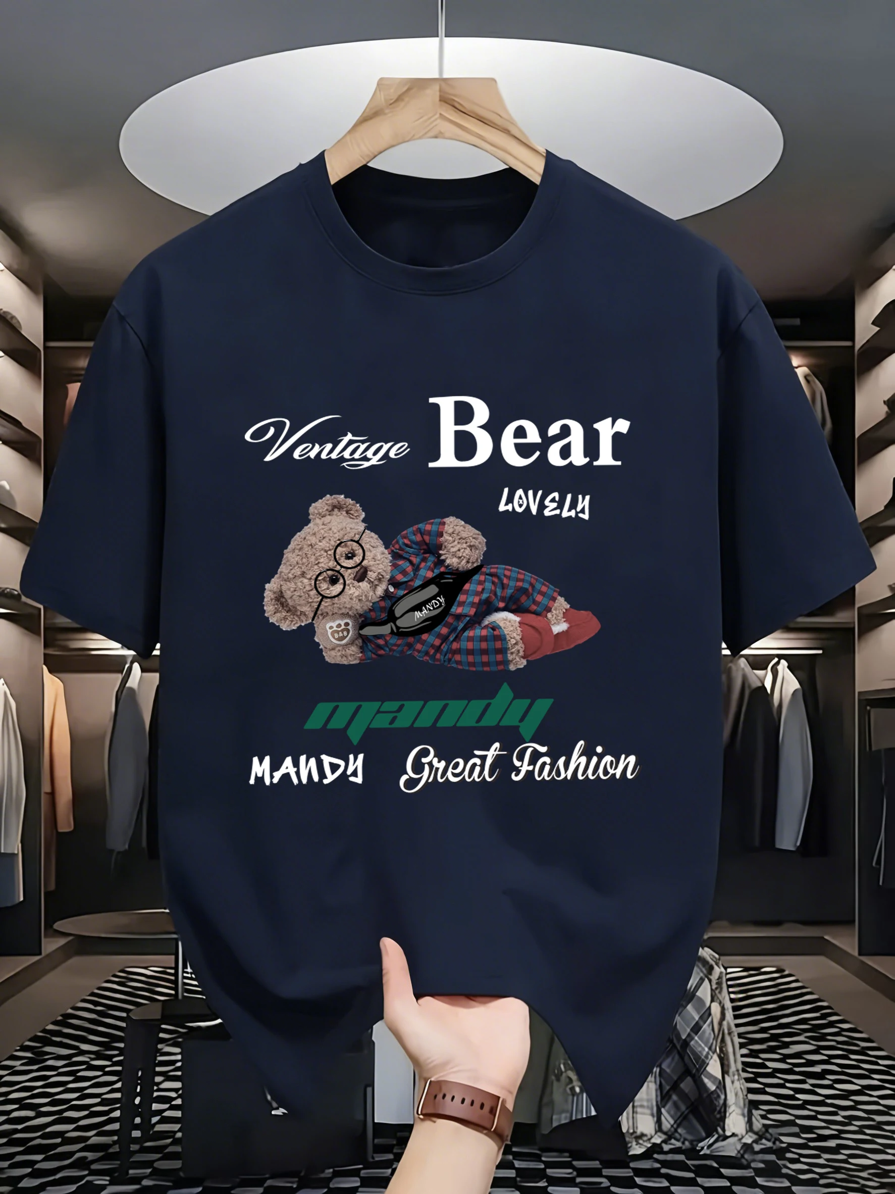 Niedliches Cartoon-Bären-T-Shirt mit tollem Modedruck für Herren, Hip-Hop, 18 Farben, Baumwolle, Freizeitkleidung, Sommer, Oversize-Herren-Oberteil