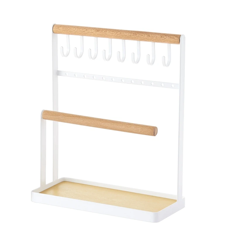 

Jewelry Stand Holder, Necklace Hanging Wooden Ring Organizer Earring Tray, Rings & Watches On Desk Tabletop