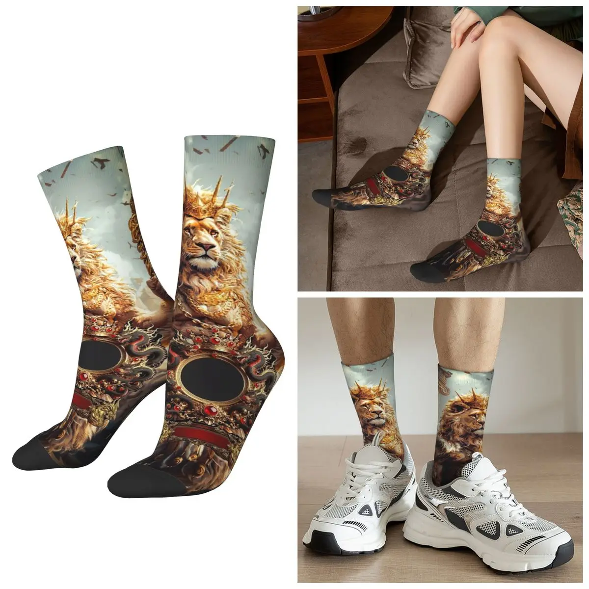 

Всесезонные носки с изображением коронации льва, спортивные носки в стиле Харадзюку со средней трубкой, впитывающие пот чулки для мужчин и женщин, подарки