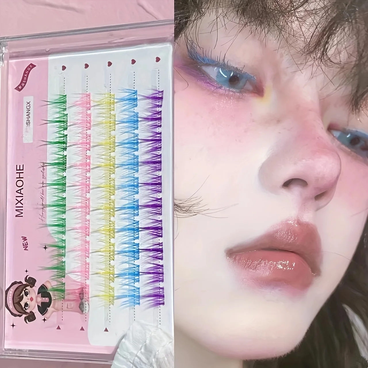 Mixiaohe Fantasy Prinzessin Farbige Wimpern Gemischte Farbtöne DIY-Cluster für Cosplay Party Festival Make-up