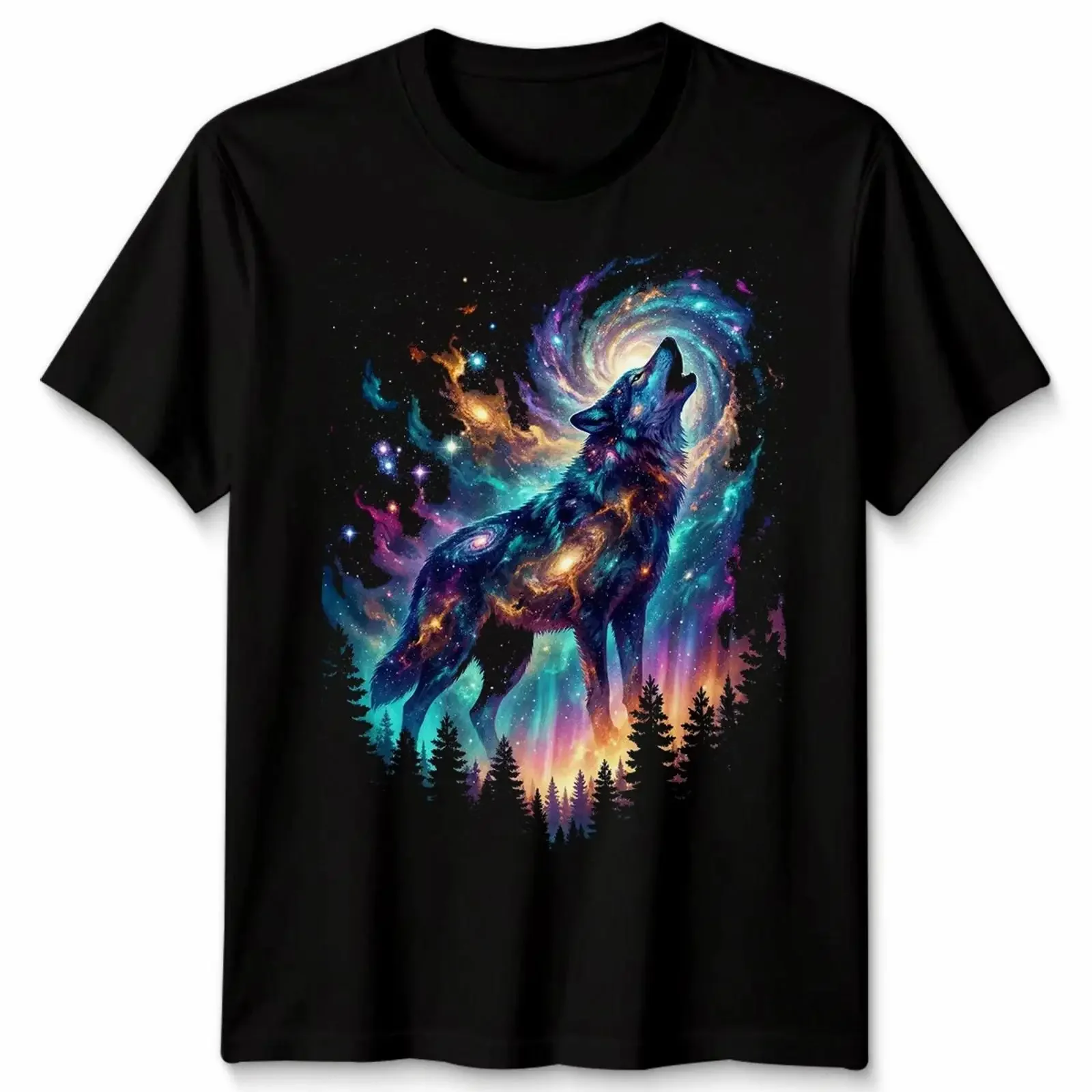 Galaxy Wolf Howling Fantasy Animals Herren T Shirt Women s Top vintage Washed Casual Unisex Stretched fashion Breathable