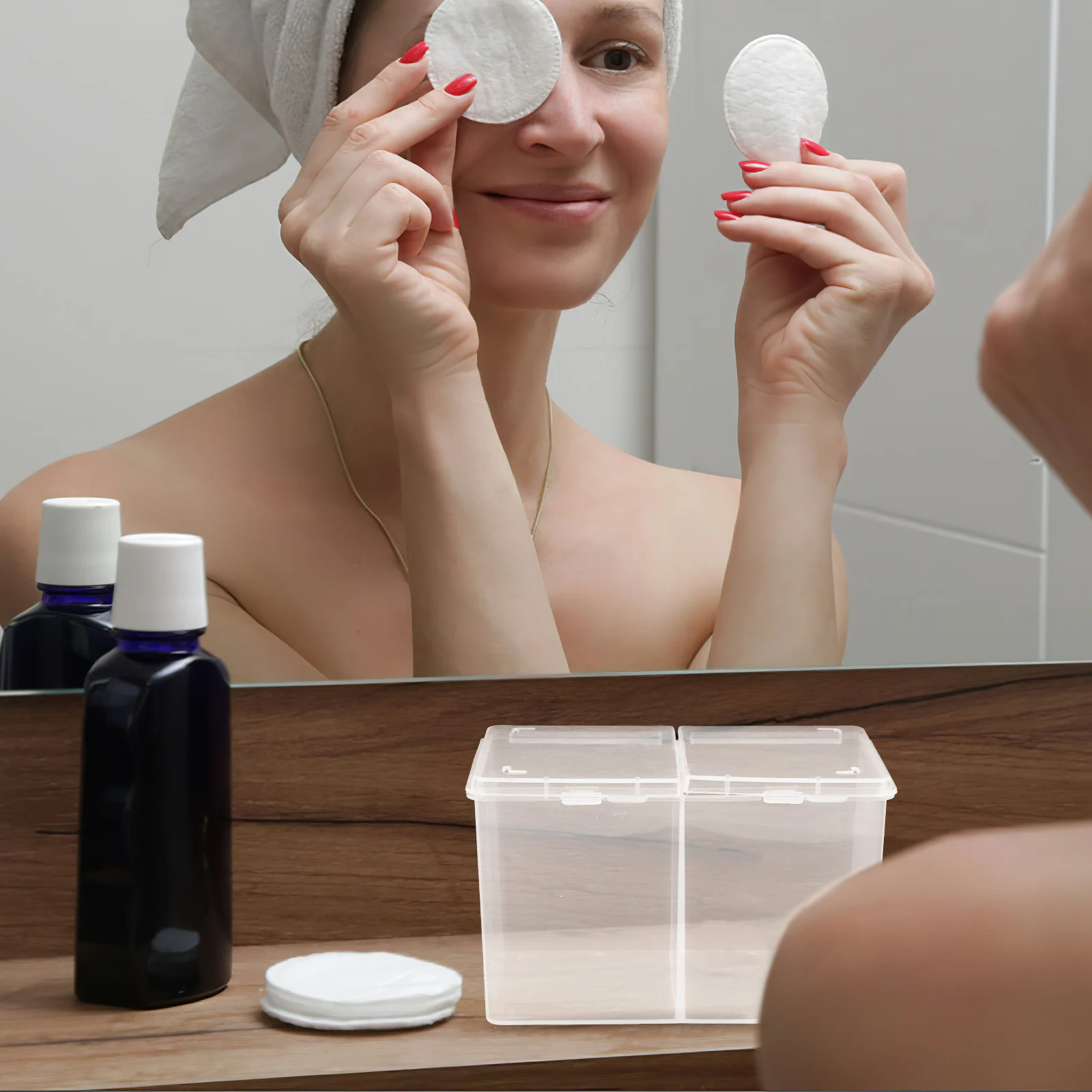 

Cotton Storage Box Pads Holder Organizer Container Compartment Boxes Plastic Makeup Case Beauty Sponge Holder Portable