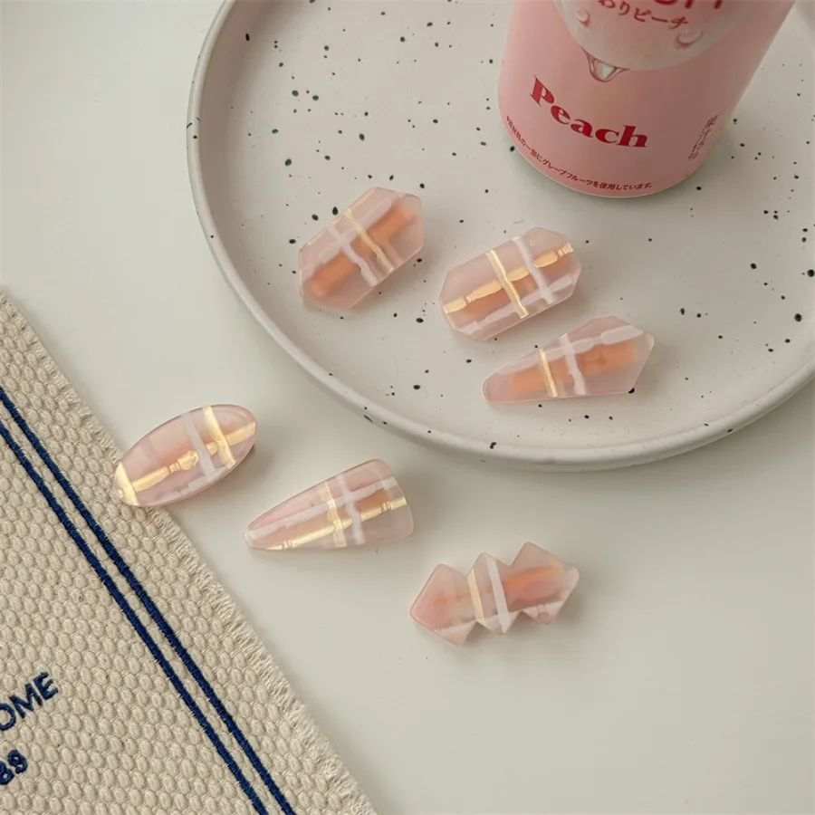 Girl's pink jelly check hair clip sweet all-match duck bill clip shredded hair bangs clip side clip hairpin hair headwear - Detail 1