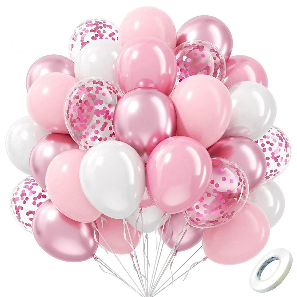 Ensemble de ballons en Latex blanc rose Pastel, confettis rose métallisé, décorations pour mariage, réception nuptiale, réception-cadeau pour bébé, anniversaire pour filles