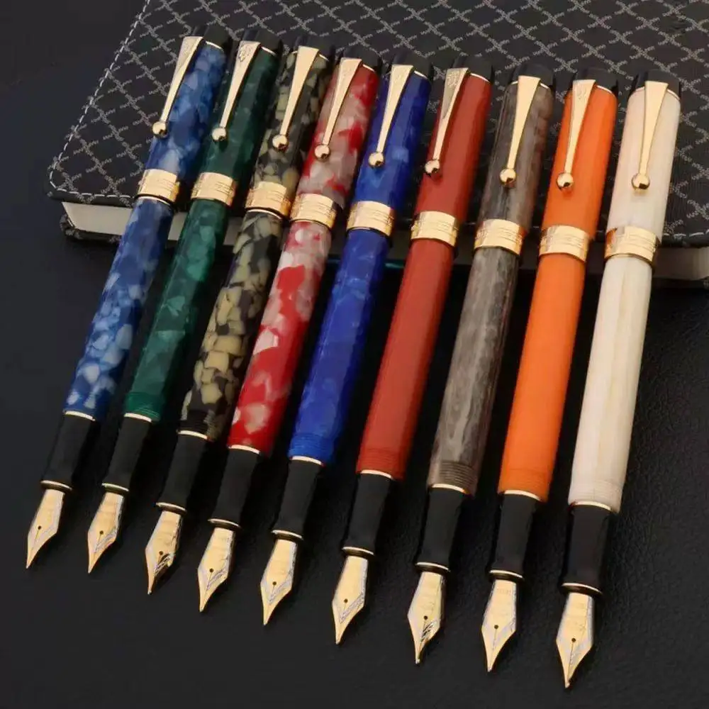Pluma estilográfica Jinhao Century 100 Tofu chapada en oro de 18 quilates 35 # Nib Bolígrafos de práctica de caligrafía con bolígrafo duro para oficina de negocios para adultos