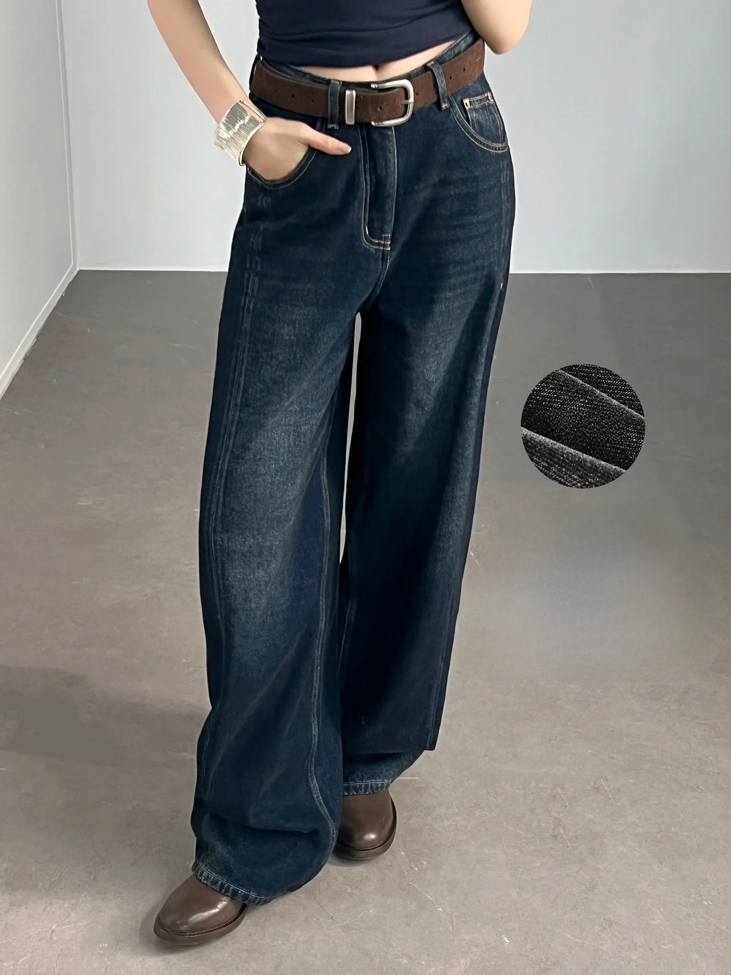 

Теплые джинсы с флисовой подкладкой, прямые, с высокой талией, повседневные, однотонные, зимние, женские, с принтом «Снежинки» Meiyang